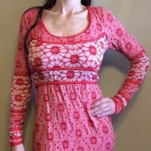 (b201) Red L/S knit mini dress FREE PEOPLE small